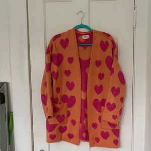 Anthropologie Orange and Pink Heart Cardigan